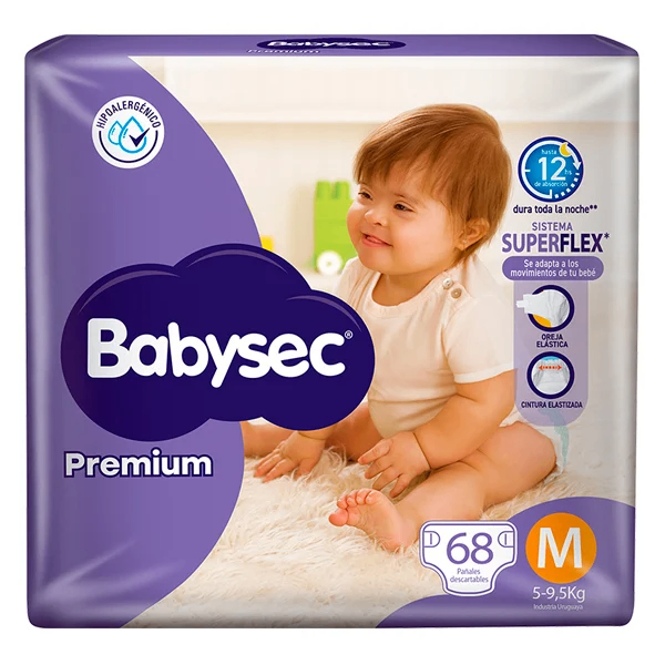 Pañales Babysec Premium M - 68 Unidades