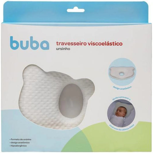 Almohada Viscoelástica Anti Cabeza Plana Buba Oso Blanco +0 Meses