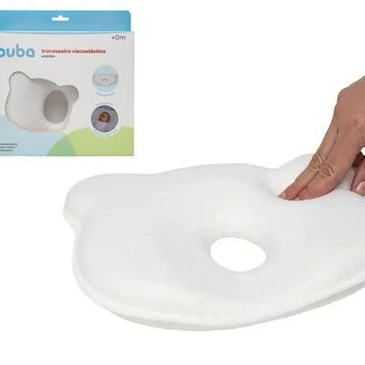 Almohada Viscoelástica Anti Cabeza Plana Buba Oso Blanco +0 Meses