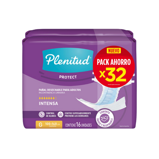 Pañales Plenitud Protect G - 32 unidades + Toallitas Húmedas Adulto Plenitud