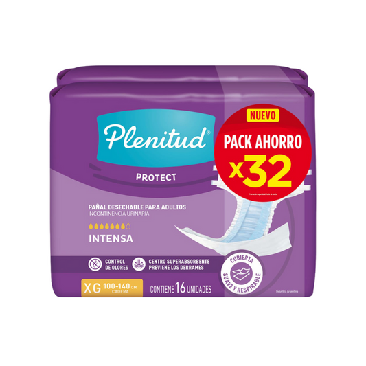 Pañales Plenitud Protect XG - 32 unidades + Toallitas Húmedas Adulto Plenitud