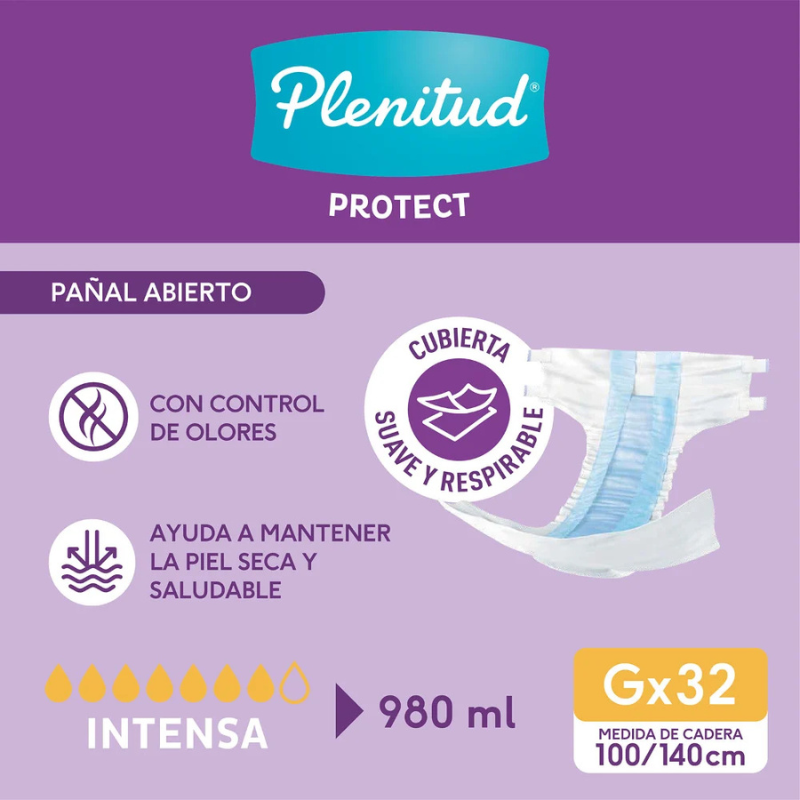 Pañales Plenitud Protect G - 32 unidades + Toallitas Húmedas Adulto Plenitud