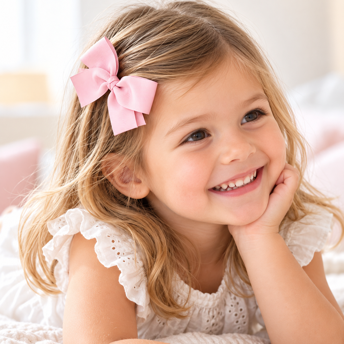 Set de 2 Moñas para el Pelo BUBA con Broche – Rosa y Blanco