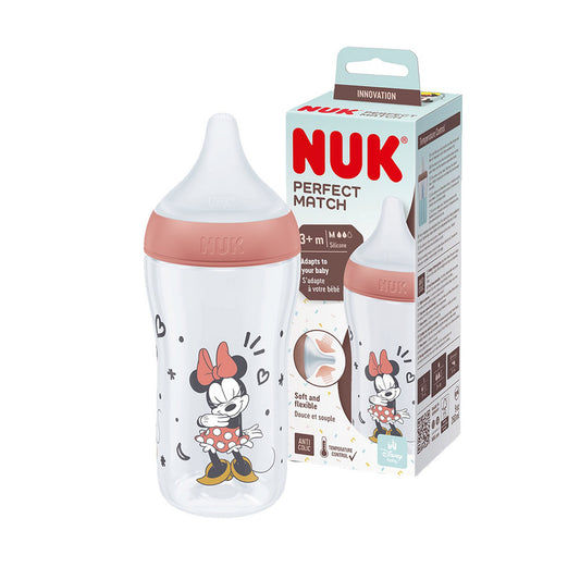 Mamadera NUK Perfect Match 260 ml Minnie Mouse Rojo con Tetina Orificio M +3 Meses