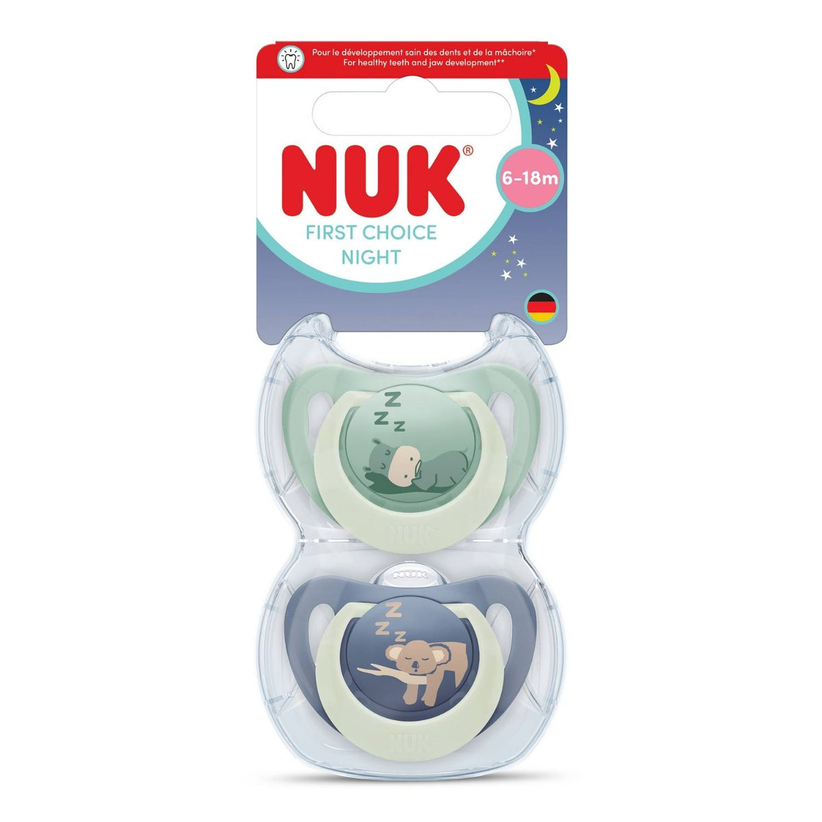 Chupetes de Silicona NUK First Choice Night para Bebé Varón de 6 a 18 Meses x 2 Unidades