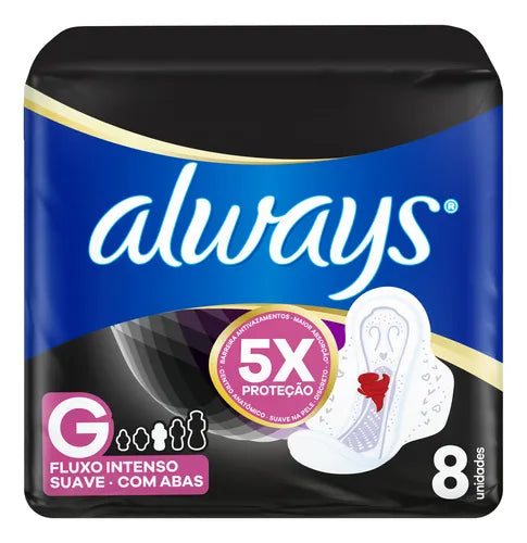 Toallitas Femeninas Always Nocturnas Suave con Alas G 8 Unidades