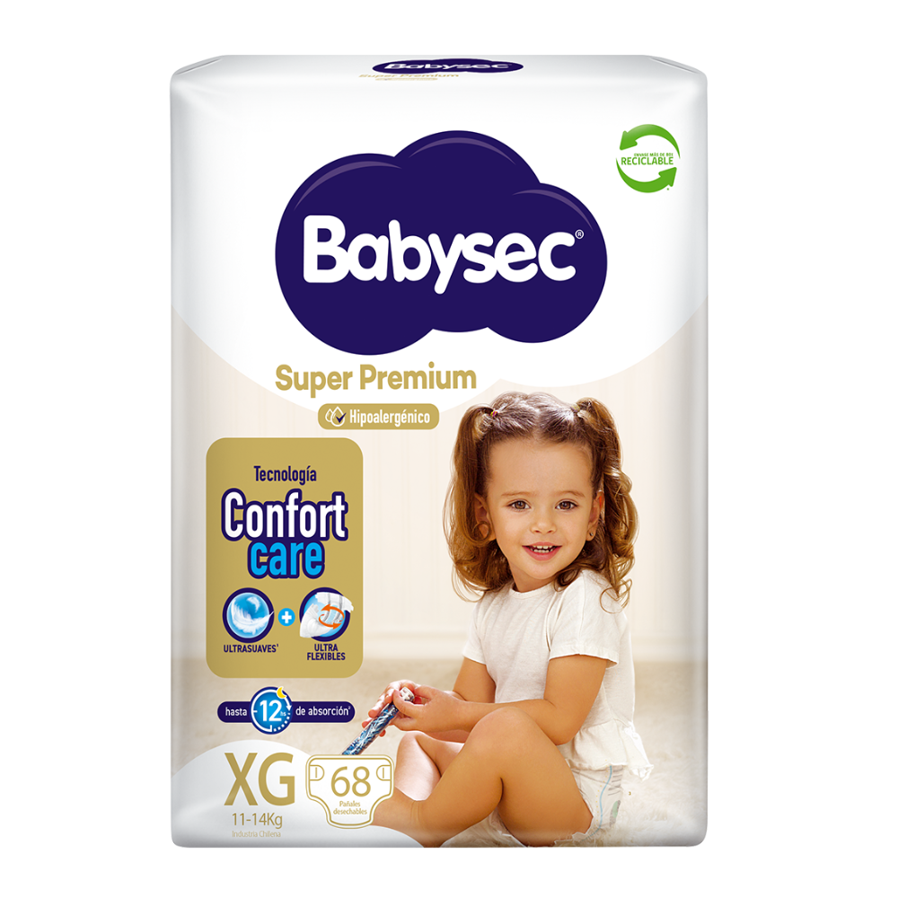 Pañales BabySec Super Premium XG - 68 pañales