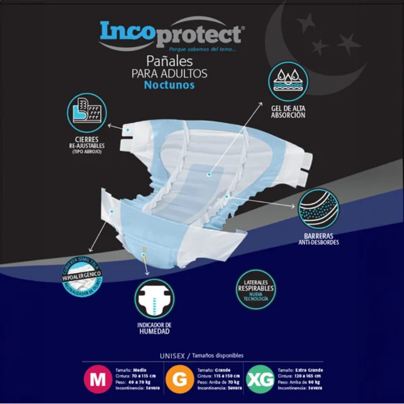 Pañales Incoprotect Nocturnos M - 30 unidades