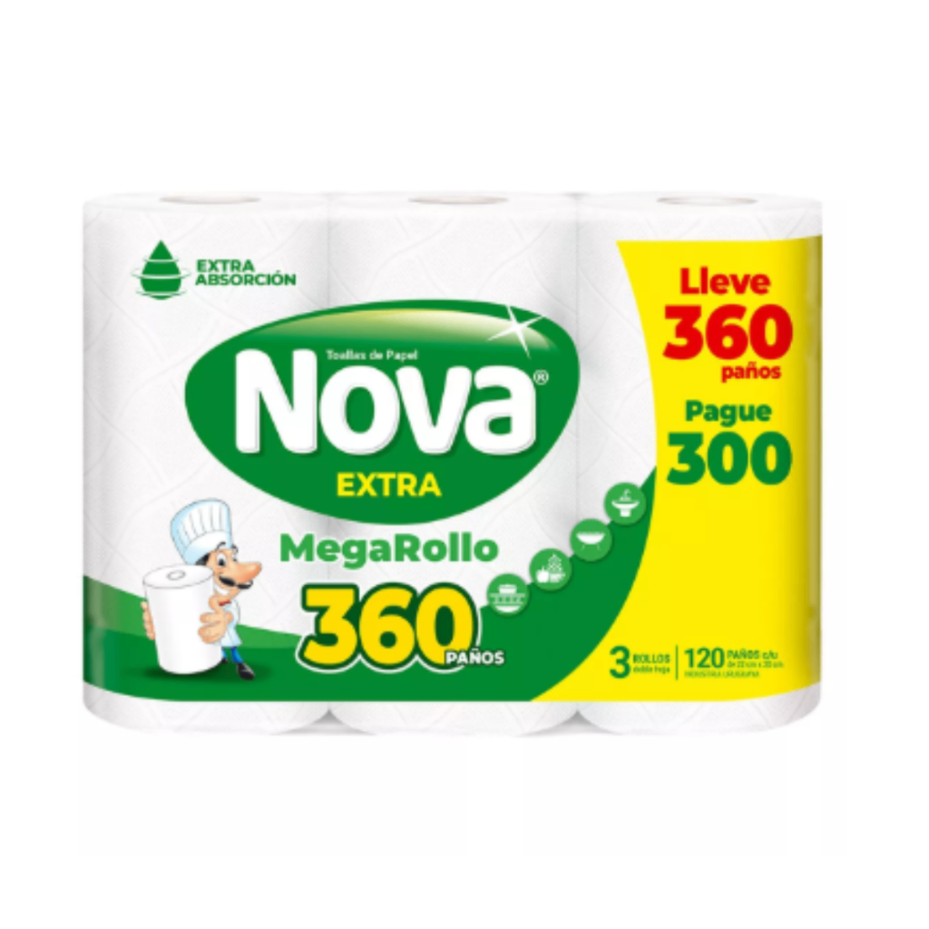 Papel De Cocina Nova 3 Megarollos 360 Paños