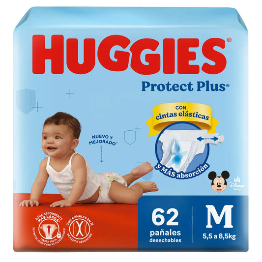 Pañales Huggies Protect Plus M - 62 unidades