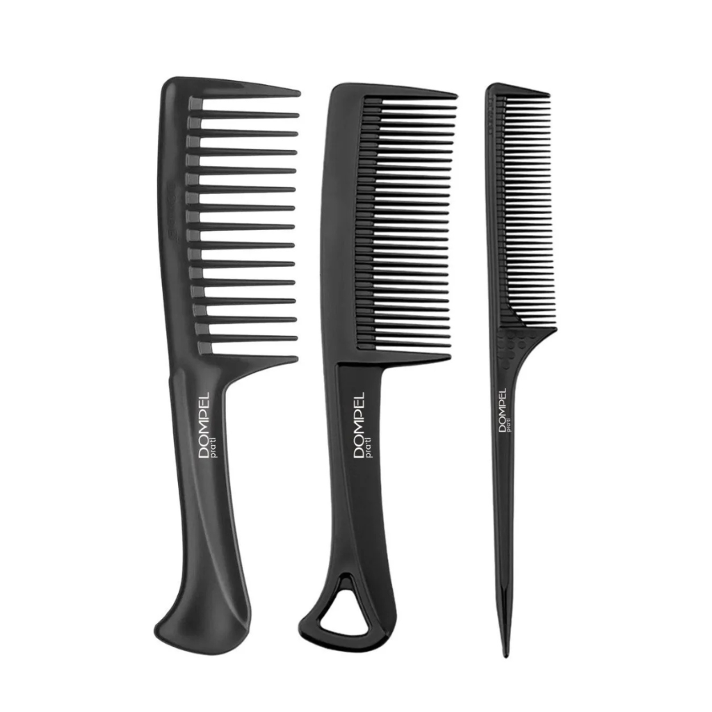 Pack 3 Peines Dompel Profesionales Negros – Fino y Ancho