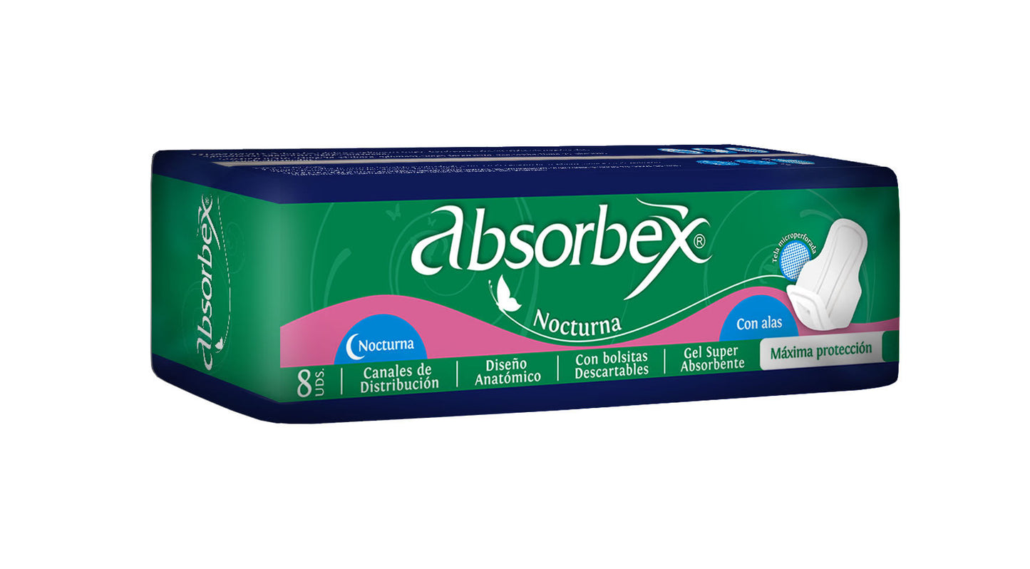 Toallitas Femeninas Absorbex Nocturnas 8 Unidades