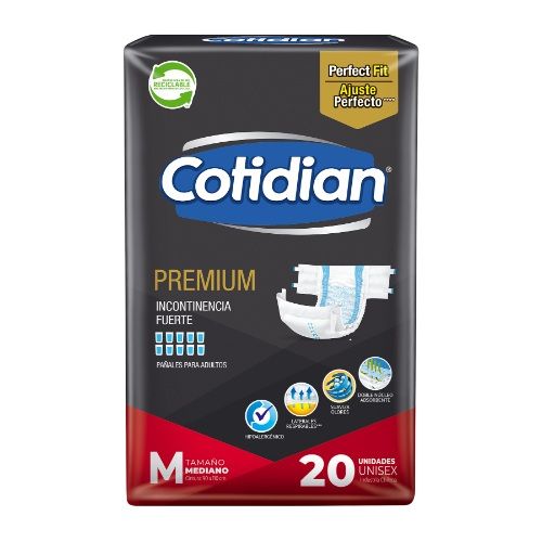 Pañales para Adultos Cotidian Premium M Nocturno Máxima Absorción 20 Unidades