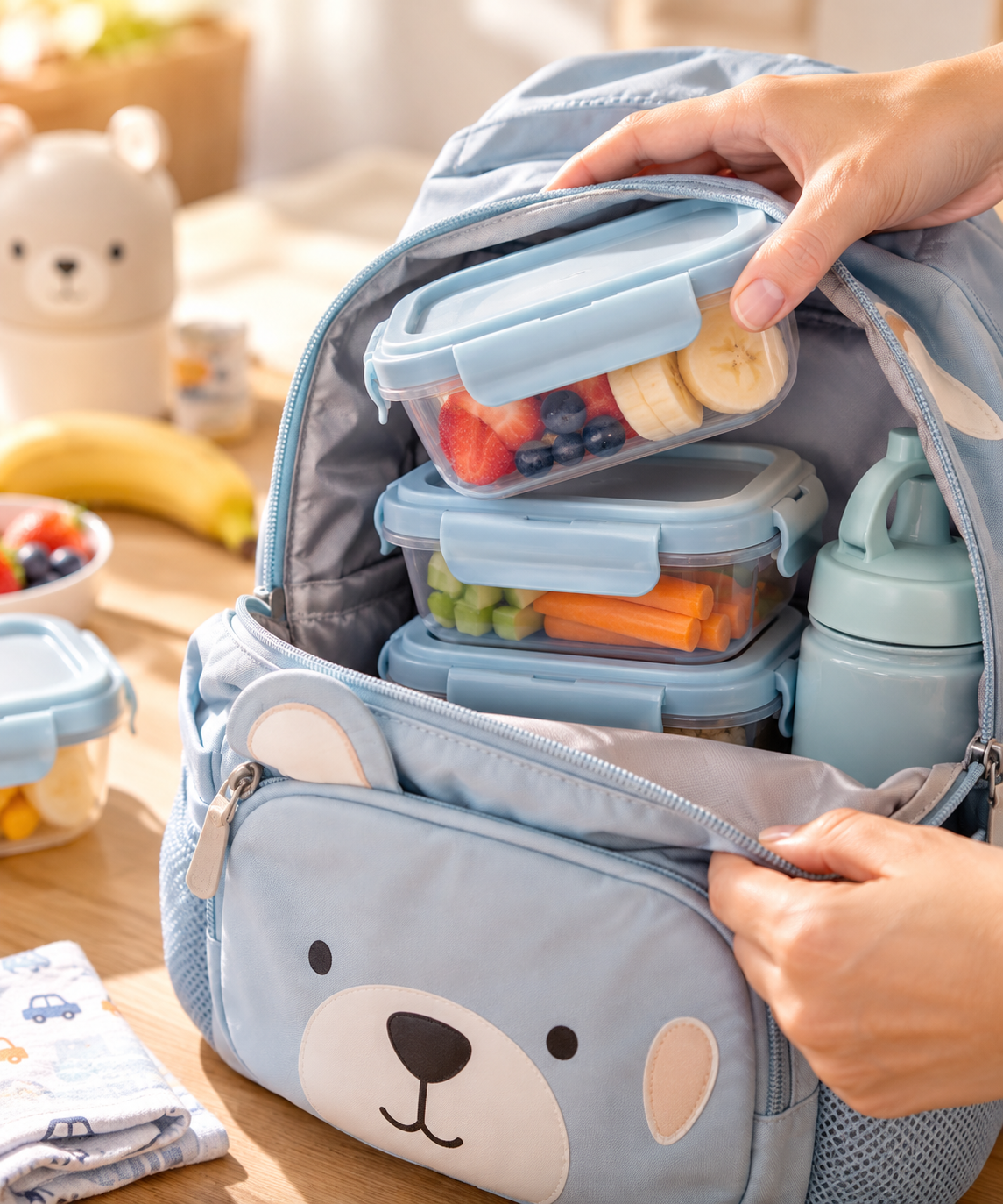 Set de 3 Tuppers Herméticos BUBA para Alimentos de Bebé – Celeste