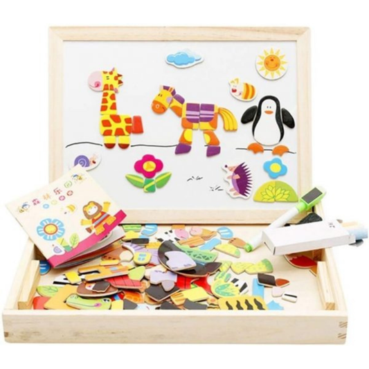 Juego de Madera Montessori con Pizarra Imantada y Animales – 95 Piezas