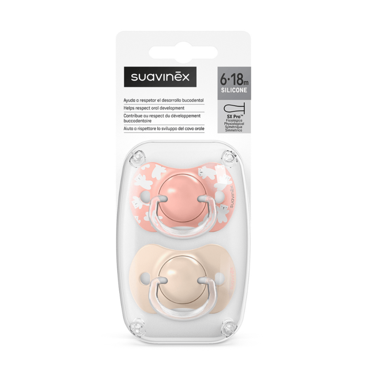 Chupete Suavinex Sx Pro Fisiológico 6-18 M X2 Rosa Oso