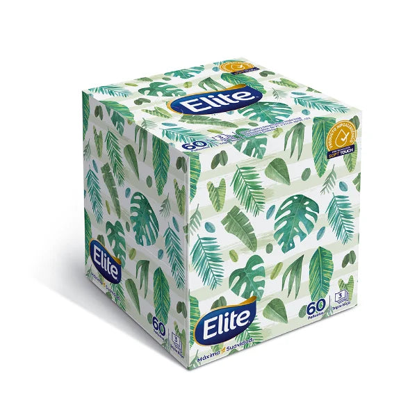 Pañuelos Faciales Elite Premium Cubo Triple Hoja 60 Unidades