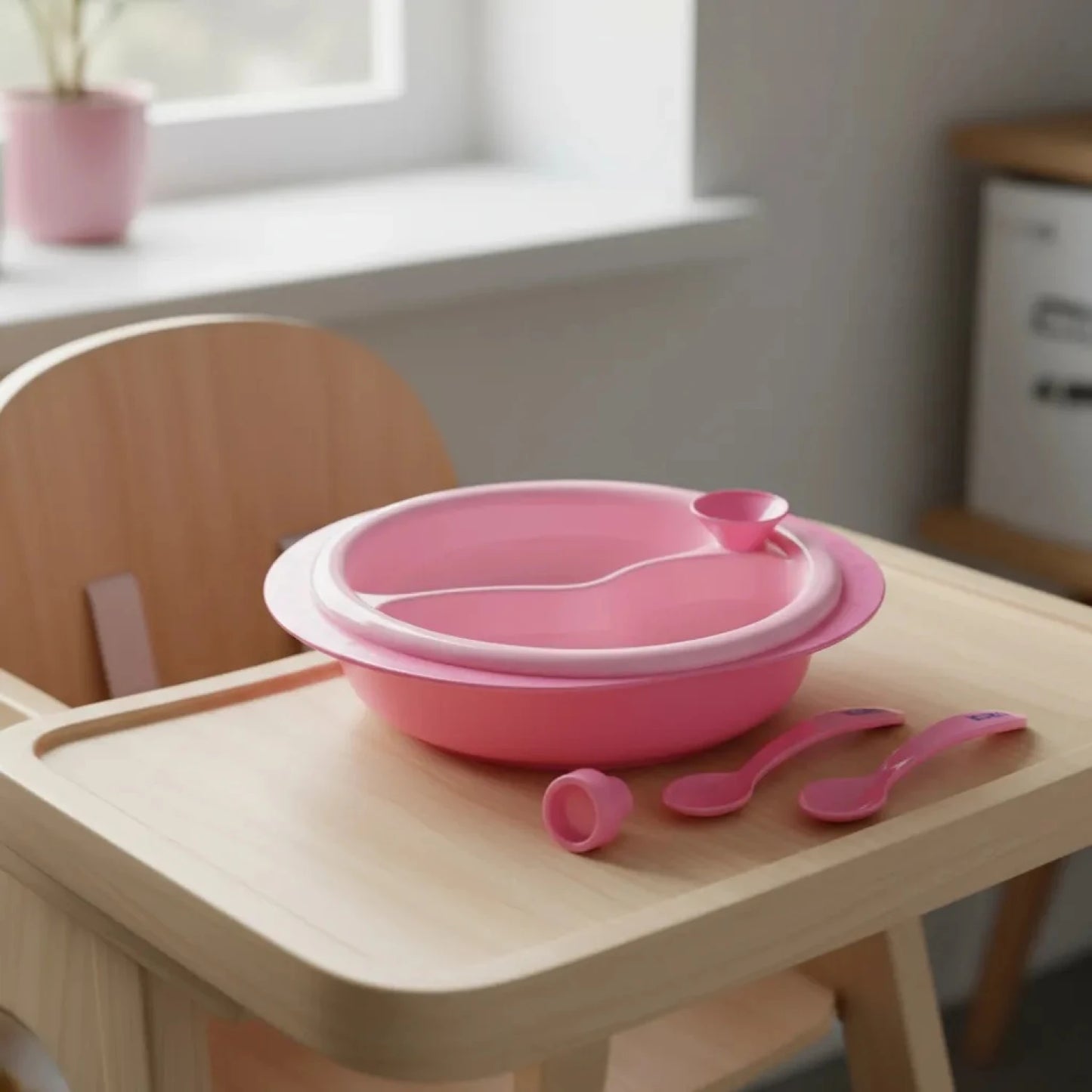 Kuka Plato Térmico con Cubiertos y Ventosa – Rosa (3 unidades)