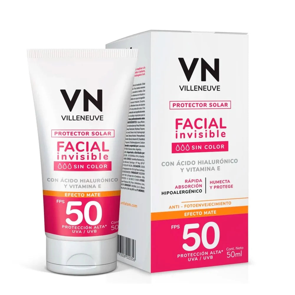 Protector Solar Villeneuve Facial Invisible sin Color FPS50+ 50 ml
