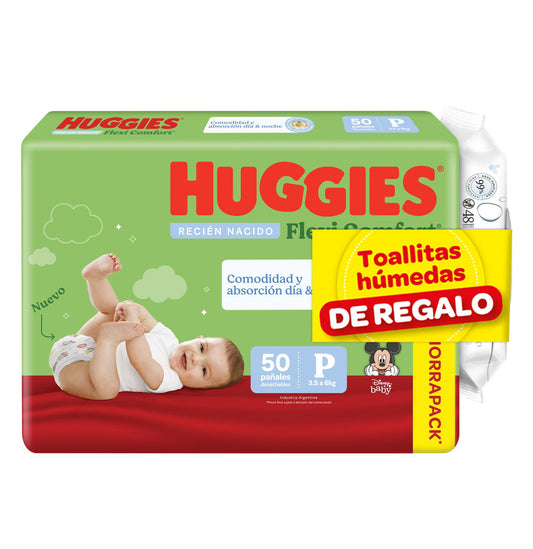 Pañales Huggies Flexi Comfort Talle P 50 Unidades + Toallitas de REGALO