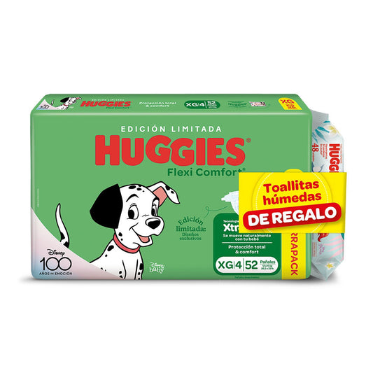 Pañales Huggies Flexi Comfort Talle XG 52 Unidades + Toallitas de REGALO
