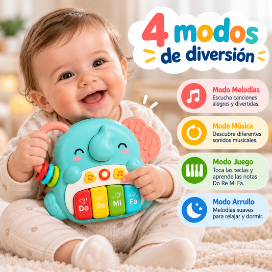 Piano Musical Interactivo Elefante para Bebé con Luces, Sonidos y 4 Modos de Juego