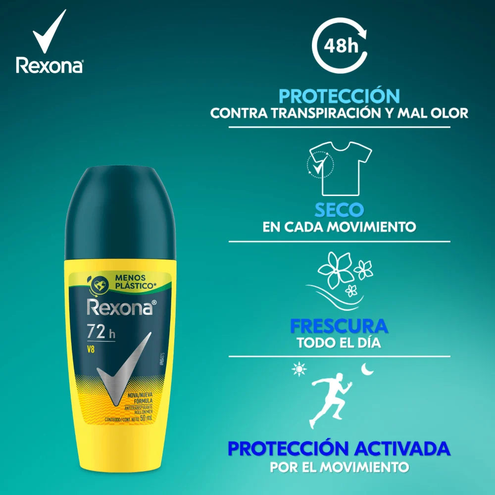 Antitranspirante en Roll On Rexona Men V8 50 ml