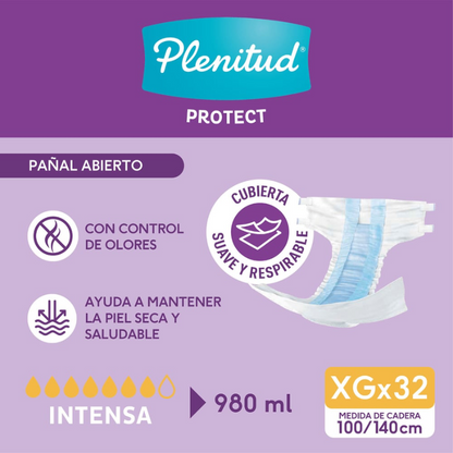 Pañales Plenitud Protect XG - 32 unidades + Toallitas Húmedas Adulto Plenitud