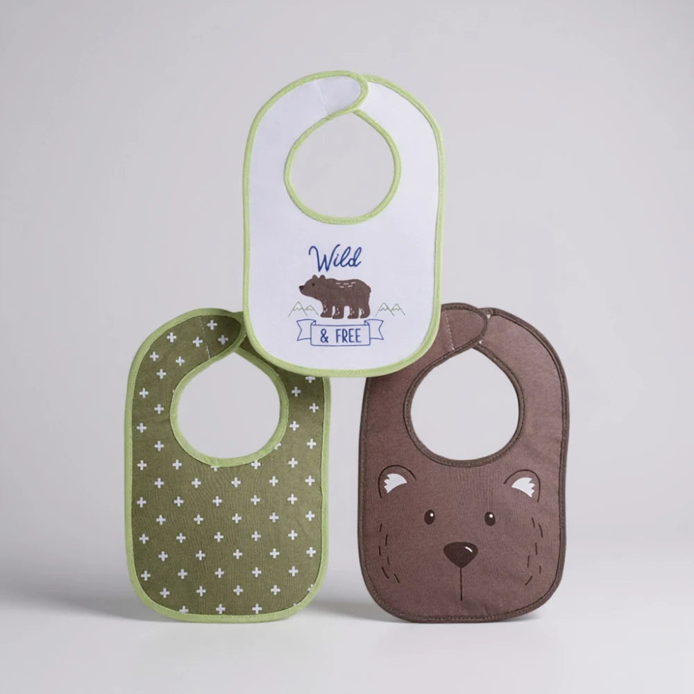 Set 3 Baberos con Velcro Impermeables Rosa - Verde - Azul