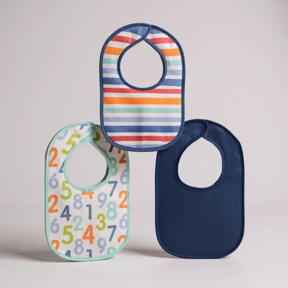Set 3 Baberos con Velcro Impermeables Rosa - Verde - Azul