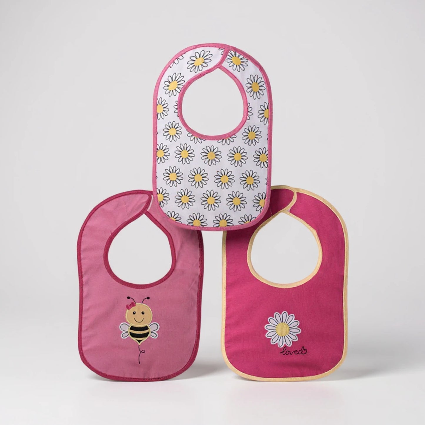 Set 3 Baberos con Velcro Impermeables Rosa - Verde - Azul