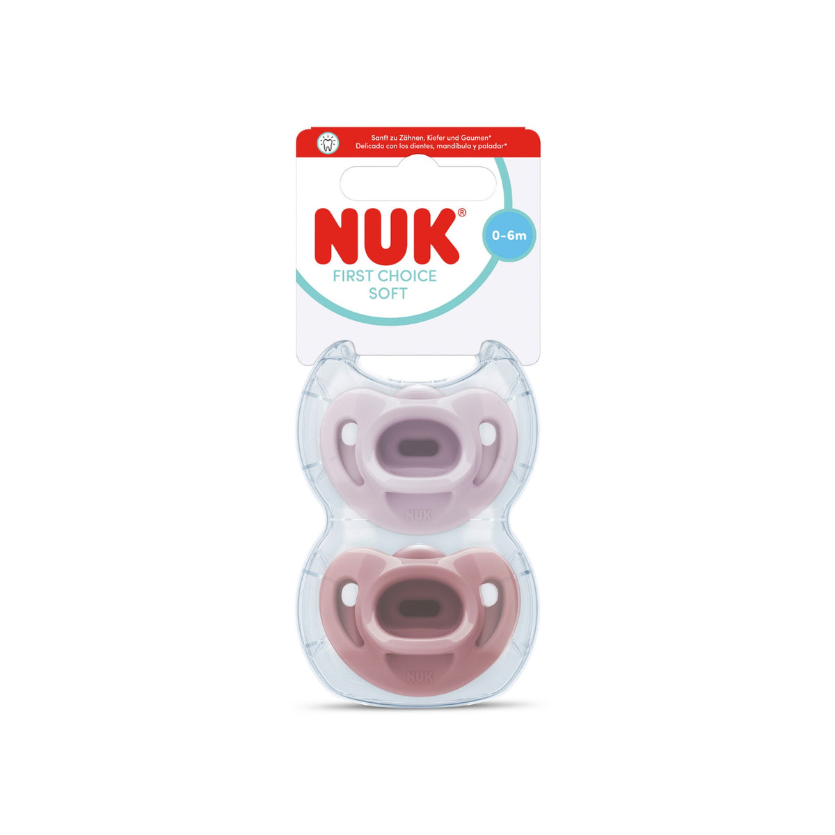 Chupetes de Silicona NUK Soft First Choice para Bebé de 0 a 6 Meses Púrpura y Rosa - 2 Unidades