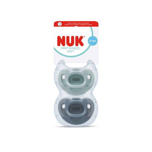 Chupetes de Silicona NUK Soft First Choice para Bebé de 0 a 6 Meses Verde y Azul - 2 Unidades