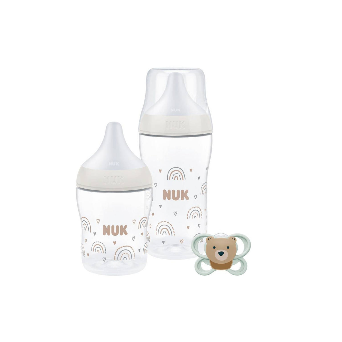 Set Inicio NUK Perfect Match Rainbow 2 Mamaderas + 1 Chupete de 0 a 3 Meses