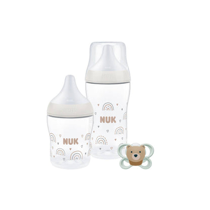 Set Inicio NUK Perfect Match Rainbow 2 Mamaderas + 1 Chupete de 0 a 3 Meses