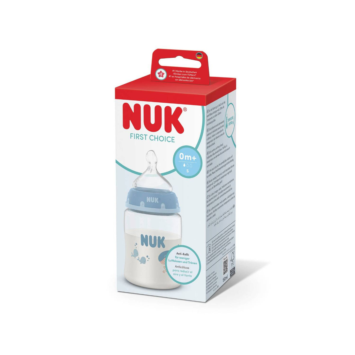Mamadera NUK First Choice 150 ml Tetina de Silicona Flujo S Ballena Azul +0 Meses