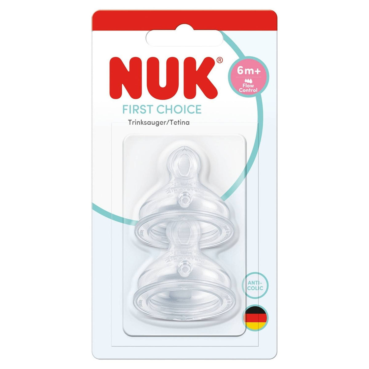 Tetinas de Silicona NUK First Choice Flow Control +6 Meses - 2 Unidades