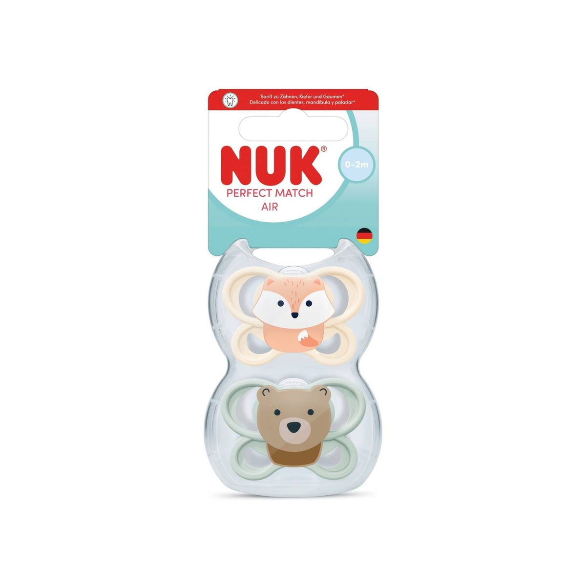 Chupetes de Silicona NUK Perfect Match para Bebé de 0 a 2 Meses Zorro y Oso - 2 Unidades