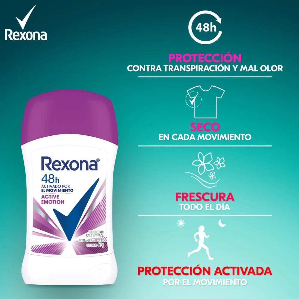Antitranspirante en Barra Rexona Woman Active Emotion 50 gramos