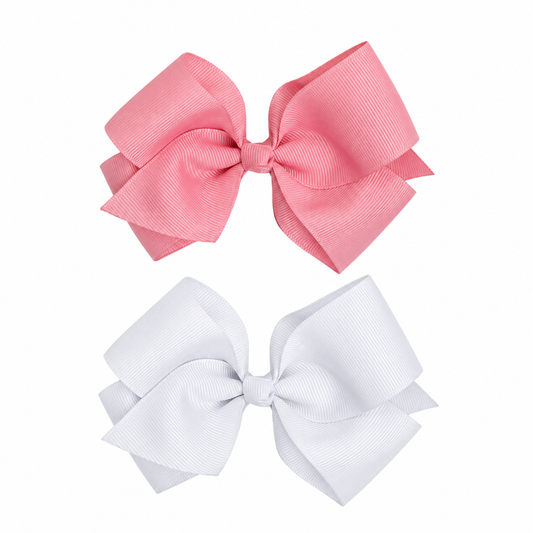 Set de 2 Moñas para el Pelo BUBA con Broche – Rosa y Blanco