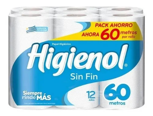Papel Higiénico Higienol Sin Fin 12 Rollos x 60 mts Hoja Simple