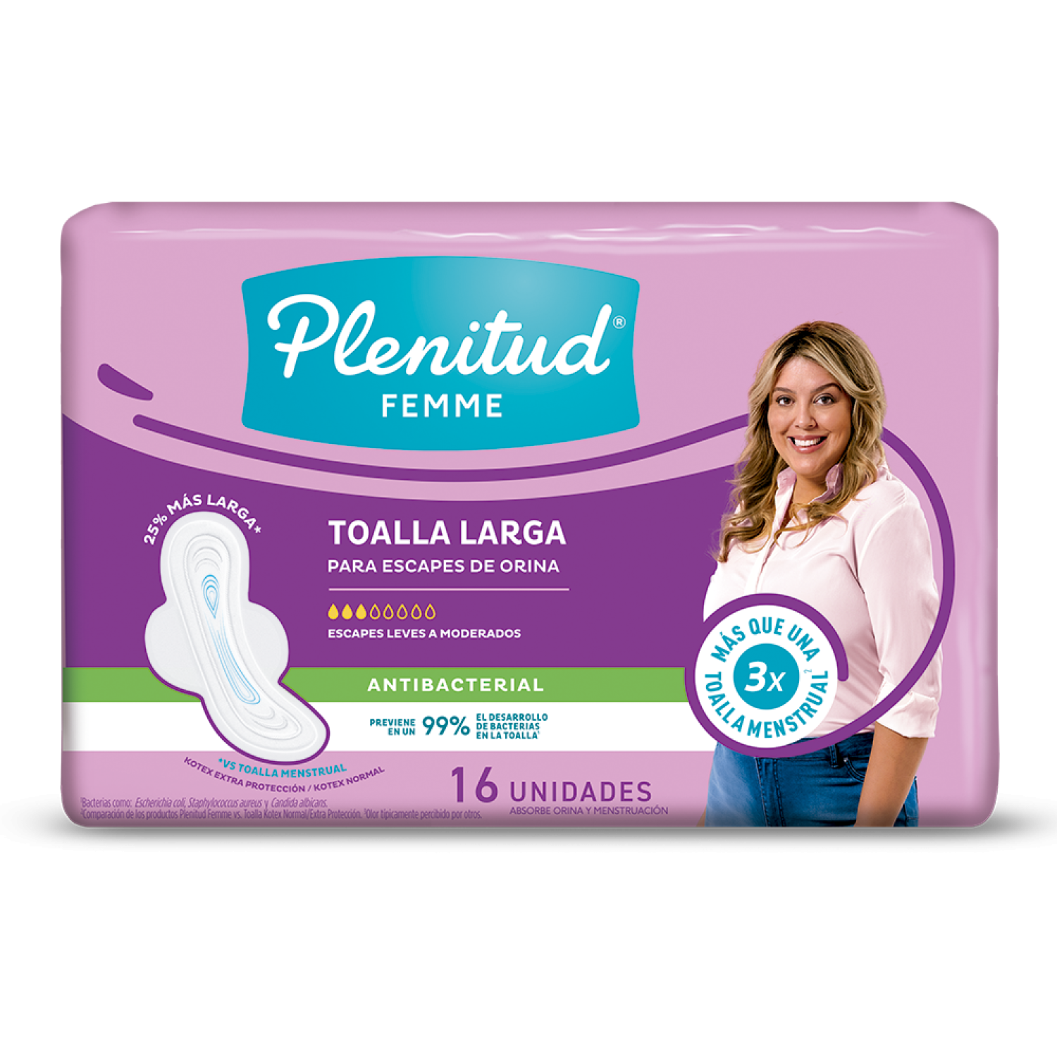 Toallas para Incontinencia Plenitud Femme Plus Antibacterial 16 Unidades