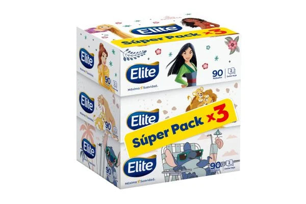 Pañuelos Faciales Elite Disney 3 Cajas - 90 Unidades