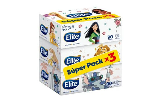 Pañuelos Faciales Elite Disney 3 Cajas - 90 Unidades