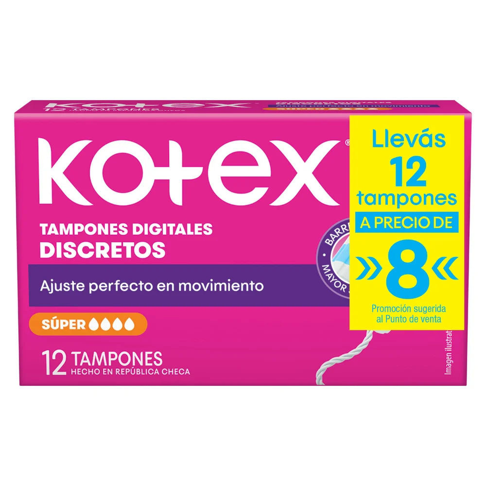 Tampones Kotex Digital Super 12 Unidades.