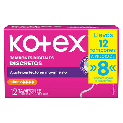 Tampones Kotex Digital Super 12 Unidades.