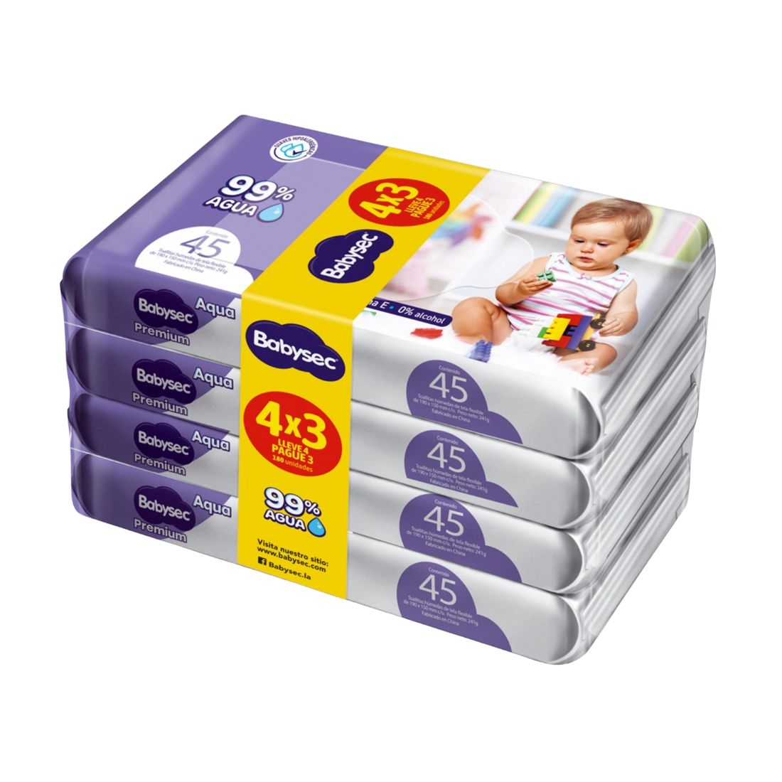 Babysec premium toallas humedas Agua x 180 unidades