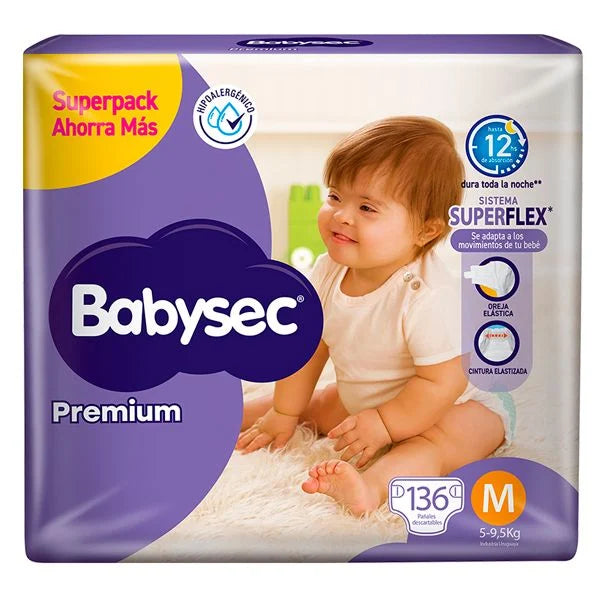 Pañales Babysec Premium M - 136 Unidades