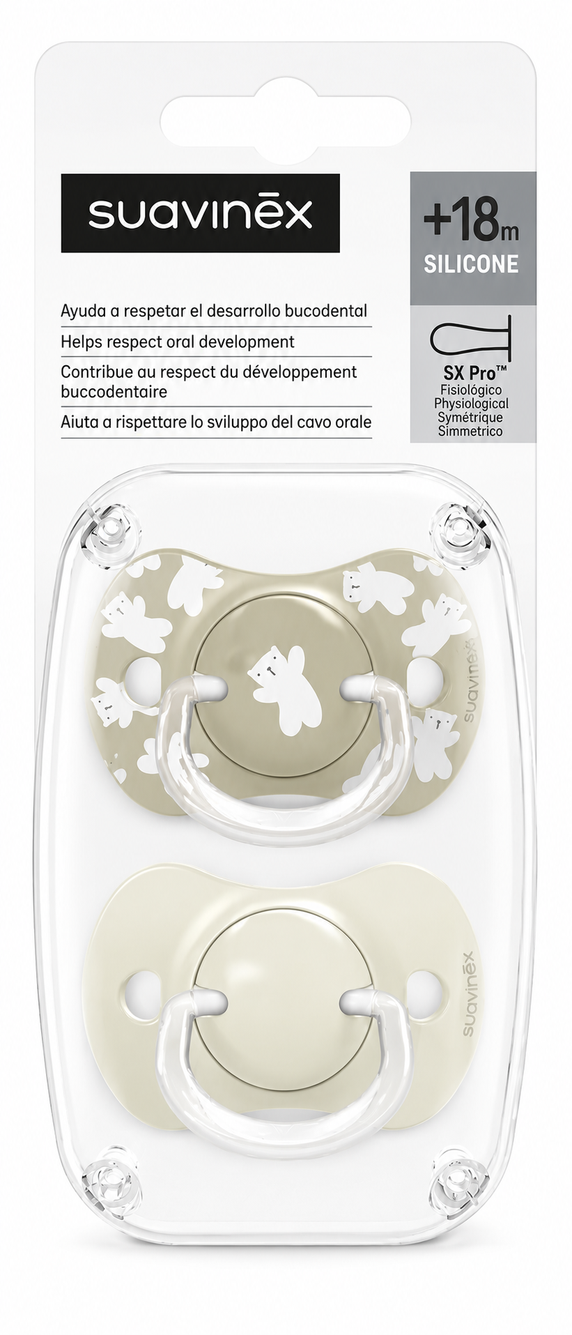 Chupete SX Pro 6-18 M 2 Unidades Suavinex Beige - Oso