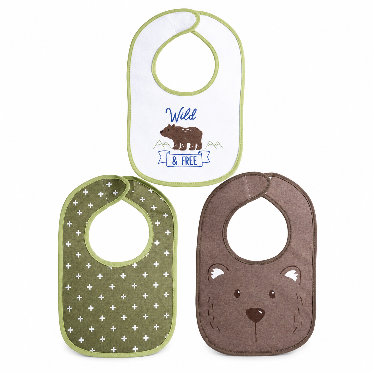 Set 3 Baberos con Velcro Impermeables Verde